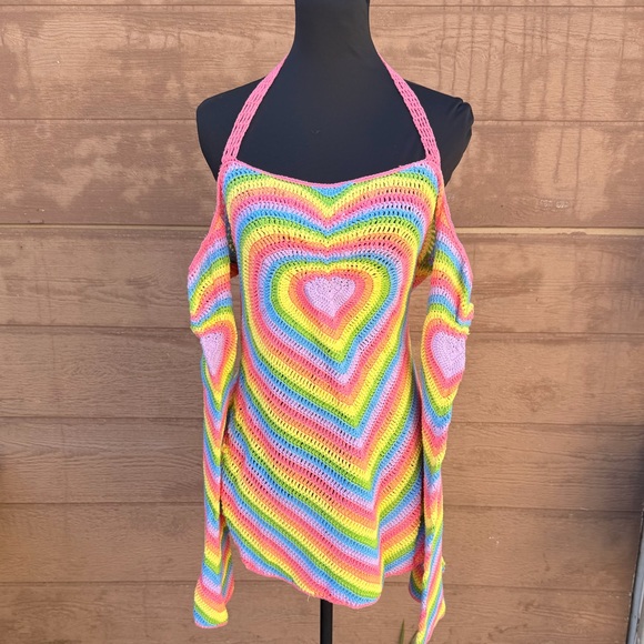 Club Exx Dresses & Skirts - Club Exx Rainbow Crochet Halter Top mini dress